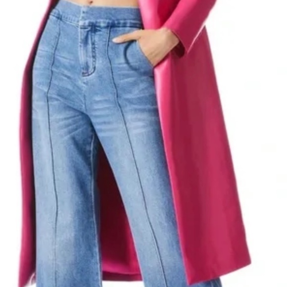 VEGAN LEATHER NOTCH COLLAR LONG BLAZER brand new, but tags have been removed. - Picture 4 of 6